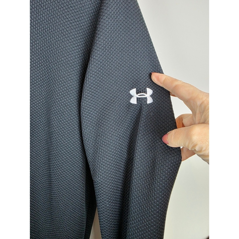 Under Armour Golf Coldgear  Black‎ Men L 1/4 Snap Waffle Knit Sweater Loose Fit - Picture 9 of 12